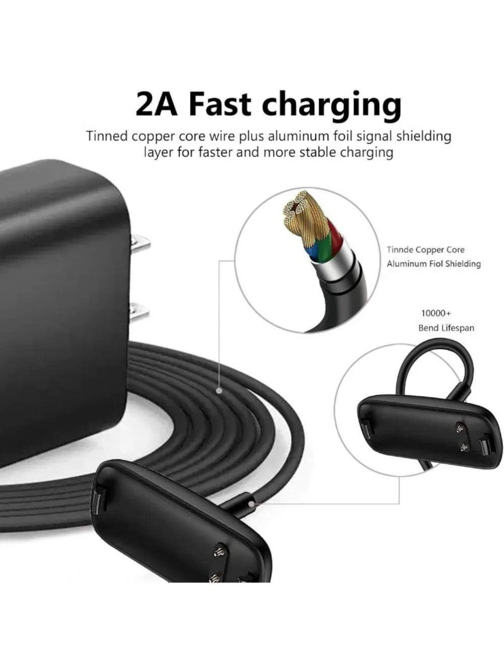 Fast Wall Charger & USB Charging Cable for Fitbit Inspire 3 Smartwatch Dock
